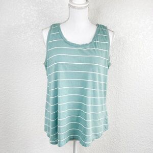French Laundry Green and White Striped Round Neck Tank Top Size Large